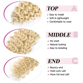 Ocean Wave Crochet Hair Extensions Synthetic Curly Braiding Hair Pre Stretched #613 24Inch 8Packs Deep Wave Crochet Hair for Women Boho Hair for Braiding