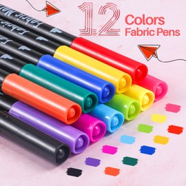 Siumir 12 Textile Pens Machine Washable Textile Paint Fabric Paints Washable Fabric Paint Textile Marker for T-Shirts, Hats, Canvas Shoes, Shopping Bag