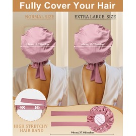 CHLINS Extra Large Satin Bonnet Double Layer Sleep Hair Bonnet with Elastic Tie Band(Bean Paste + Pink)