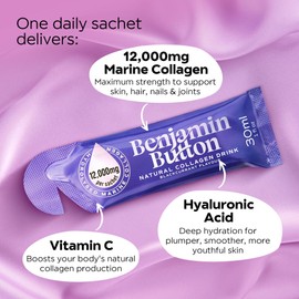 Benjamin Button 12,000mg Marine Collagen Liquid Shots| Hydrolyzed Marine Collagen Peptides w/Hyaluronic Acid & Vitamin C for Skin, Hair & Joints | Berry Black Currant Flavor, 14 Servings 30ml