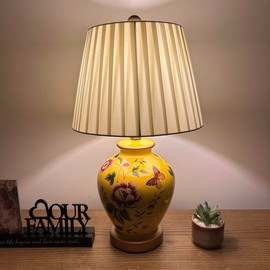 enjoy decor lamps Yellow Ceramic Table Lamp Butterfly Flowers LED Bulb Included for Living Room Dining Room Bedroom Bedside 12" W*12" D*22" H