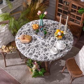 ARTABLE Round Table Cover Elastic Edges Fitted Tables Waterproof Vintage Flowers for Outdoor Camping Trip Patio Tablee (Sunflower, 48 Inch Round (30-43''Round Table))