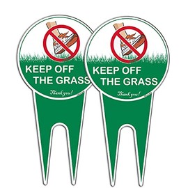 Keep Off The Grass Signs with spike 30 x 15cm Garden Yard Stay Off Grass Signs Rust Free Aluminum, Easy Mounting Outdoor Use, Waterproof and Durable Ink 2 Pack
