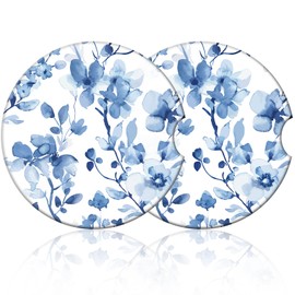 Watercolor Flowers Car Cup Holder Coasters,2 Pack Vinatge Cup Coasters Car Accessories Interior Aesthetic for Men Women, Absorbent Ceramic Coaster with Cork Back
