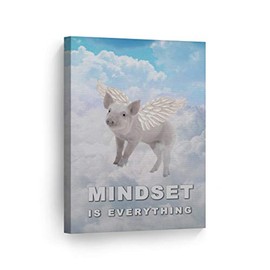 Smile Art Design Mindset is Everything Pig with Wings Flying in Sky Motivational Canvas Wall Art Inspirational Wall Art Entrepreneur Quote Canvas Print Modern Office Decor Gift 40x30