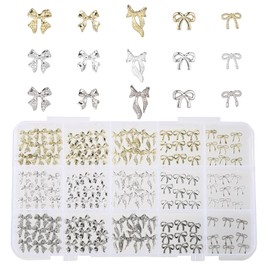 135pcs Metal Bow Nail Charms, 5 Styles of Metal Bow Nails Decoration for Women Fingernail Creative Art Decor and Manicure DIY Accessory