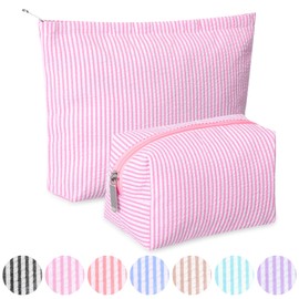 Huhumy 2 Pieces Small Makeup Bag Cosmetic Bags for Women Travel Makeup Bag Toiletry Bag Cute Makeup Purse Pouch Aesthetic Brushes Organizer for Her Mom Girlfriend Wife Teacher Gifts(Pink)