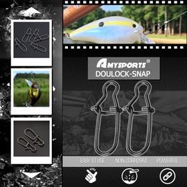 AMYSPORTS High Strength Fishing Snap Clip Duo Lock Snap Swivel Stainless Quick Change Fishing Snaps Solid Black Nickel 100pcs 66lbs