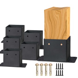 4x4 Post Base, Inner Size 3.6"x3.6" Post Base Brackets, Heavy Duty Powder-Coated Post Anchor Matte Black Wood Post Brackets for Pavilion Deck Railing Support Deck Base Plate (6 Pack)