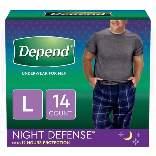 DependsMen Night Defense Underwear, Overnight, Large