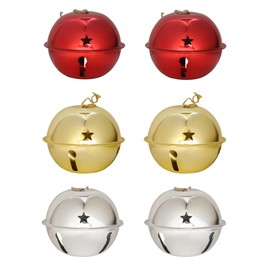 Haute Decor Adapt Nesting Jingle Bells (Mixed Shiny Gold, Red & Silver 6-Pack) - Large Size 120 mm (4.7 inch) Diameter - Christmas Tree Ornaments for Indoor or Outdoor Use - Compact Storage