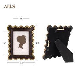 AELS 4x6 Inch Vintage Scalloped Picture Frame, Mid Century Modern Antique Photo Frames with Glass Front, Photo Display, Tabletop Wall Hanging, Gift Ideas, Dark Walnut