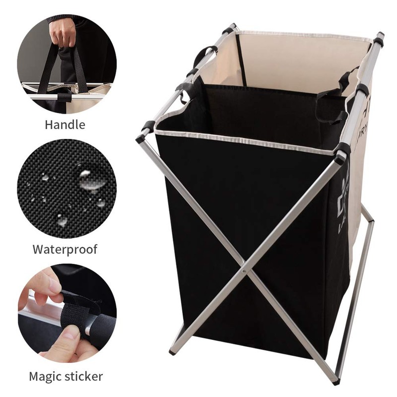 Nicesail Laundry Basket 2 Section Hamper Washing Storage Basket Bag,
