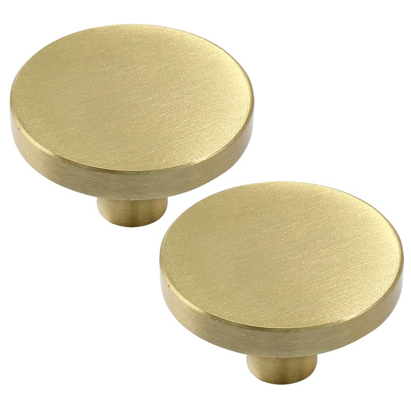 Jiozermi 2Pcs Solid Brass Round Cabinet Knobs, 1-5/16-Inch Dresser Drawer