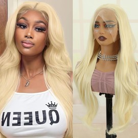 Creamily Blonde Lace Front Wig Long Wavy Synthetic Wig Silky Heat Resistant Glueless 13x3 Synthetic Lace Front Wigs Natural Hairline for Women 26 inch Blonde 613