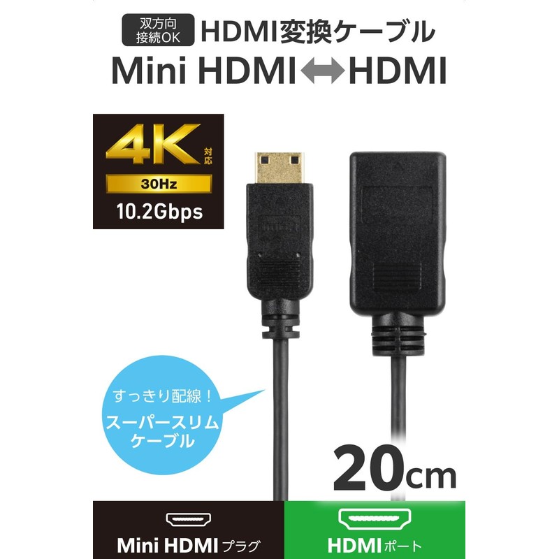Elecom Mini HDMI to HDMI Adapter 0.2m Super Slim 4K/30Hz