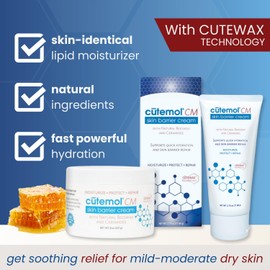 Cutemol CM Emollient Moisturizing Cream - For Severely Dry and Damaged Skin - Natural Beeswax Formulation containing Ceramides - Hydration for Cracked Hands and Feet, Eczema, Psoriasis (8 oz)
