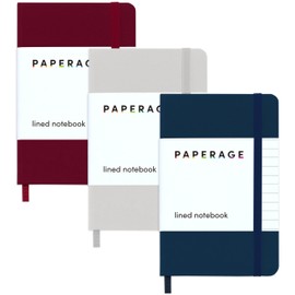 PAPERAGE Lined Pocket Journal Notebook, 3 Pack, (Navy, Light Grey, Burgundy), 160 Pages, Small, 3.6 inches x 5.6 inches - 100 gsm Thick Paper, Hardcover