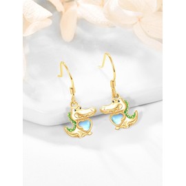 Dreamboat Alligator Crocodile Dangle Drop Earrings for Women 925 Sterling Silver Gold Plated Moonstone Gator Hook Animal Jewelry Gifts