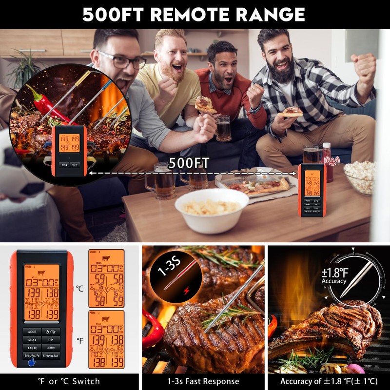 Wireless Meat Thermometer for Grilling and Smoking, Food Thermometer for