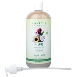Aroma Naturals Extraordinary Natural 4-in-1 Castile Liquid Soap, Tea Tree Eucalyptus, 34 Ounce