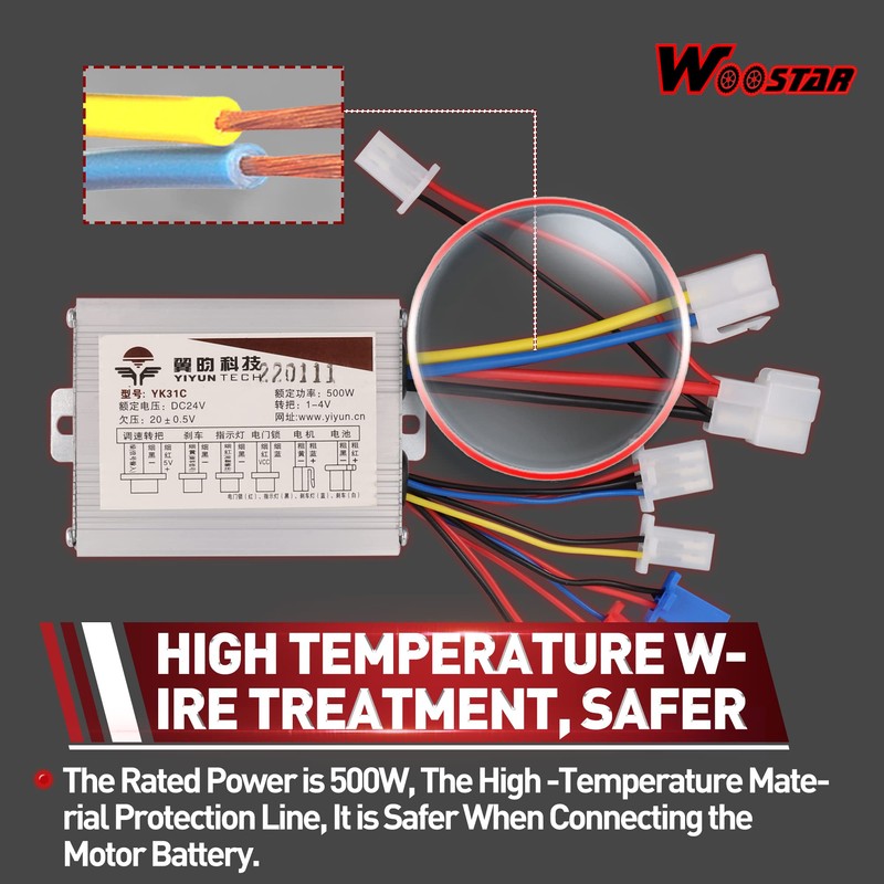 WOOSTAR Motorcycle Speed Controller 24V 500W Replacement for Electrical Scooter