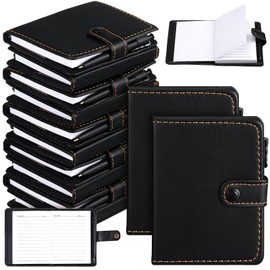 Spakon 10pcs Leather Pocket Journal Bulk Mini Notebook with Pen Journal Vintage Travel PU Leather Pocket Notebooks Small Notepad for Note Taking Dad Gifts (Black)