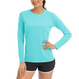 TACVASEN Long Sleeve Running Top Women Summer UV Protection Tops UPF Outdoor Trekking Sun Shirts Quick Dry Work Tee Shirts Rowing Surf Rash Guard Lake Blue
