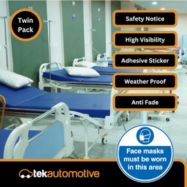 Tek Automotive Face Masks Must Be Worn Sticker – Twin Pack, 99mm Diameter – Safety Sign – Gloss Permanent Vinyl – Indoor & Outdoor Use for Shops, Offices, Schools, Hospitals & Public Spaces
