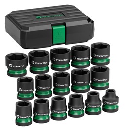 TIWINTUL 1/2" Drive Shallow Impact Socket Set, 8-24mm, Metric, CR-MO, 6-Point, 16 Pieces Stubby Socket Set for Automotive Maintenance, Repairs and DIY Projects