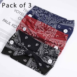 Aceorna Boho Button Headband Wide Knotted Hairbands Stretch Nurse Headbands Women Head Wraps Workout Ear Saver Hair Band Leopard Turban Headwear Yoga Hair Accessories for Women and Girls 3 Pcs (Set B)