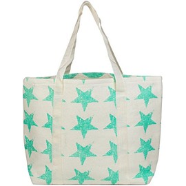 styleBREAKER vintage star design beach bag with zipper, sling bag, shopper, spa bag, ladies 02012073, Color Cream-Mint