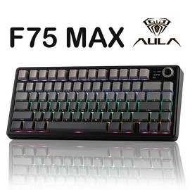 Aula F75 MAX Wireless Mechanical Keyboard with TFT Screen and Knob+Mix 1.8m Coiled Keyboard Cable, USB C to USB A TPU Cable for Mechanical Gaming Keyboard - Color: Gradient Gray