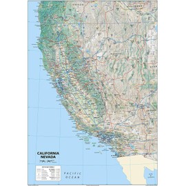 California and Nevada Physical Map - 23.4 x 33.1 Inches - Paper Laminated
