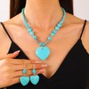 Boho Turquoise Love Heart Necklace Earrings Set Retro Turquoise Beaded