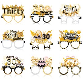Konsait 30th Birthday Glasses, 18pcs 30th Themed Paper Squares, Handout Favors for Party Decor, Cheers to 30, Hello Thirty, Durable Cardstock