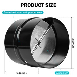 4 Inch Draft Blocker Backdraft Damper Duct Draft Stopper One-Way Airflow Ducting Insert Backflow Preventer Inline Fan Vent Deflector - Black