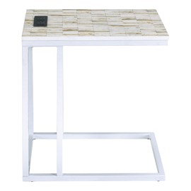 OSP Home Furnishings Designs Norwich Contemporary C-Table with Power, White Mosaic with White Frame