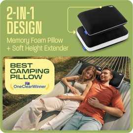 TCOMF Camping Pillow: Dual Cover, Memory Foam Travel Pillow, Medium Firm Camp Pillow, Camping Pillows for Sleeping, 5 Layers for Support, Small Travel Pillow,Small Portable Pillow 10x16 Inches (Black)