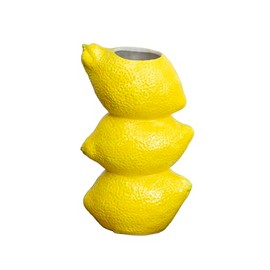 Triple Lemon Stack Vase Ceramic Yellow Summer Fruit Flower Bud Stem Home Decor