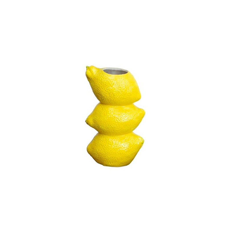 Triple Lemon Stack Vase Ceramic Yellow Summer Fruit Flower Bud