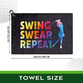 rofiowa Swing Swear Repeat Polyester and Cotton Blend Printed Golf Towel, Funny Pink Golf Accessories for Women, Golf Gift for Golf Fan Her, Golf Lover Birthday Gift (OGT044)