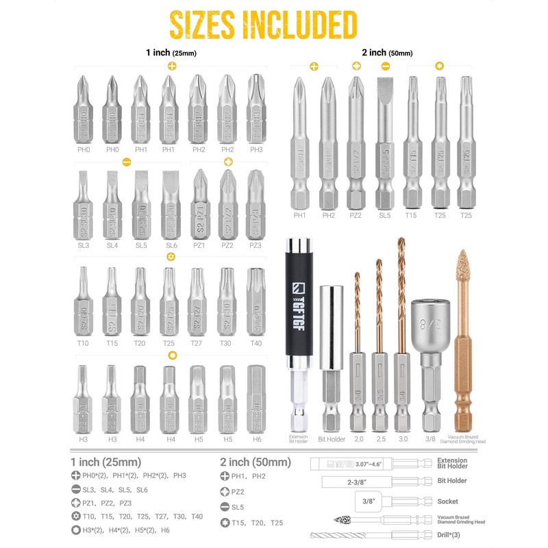 TGFTGF 42PCS Screwdriver Bit Set, S2 Steel Magnetic Drill Bit