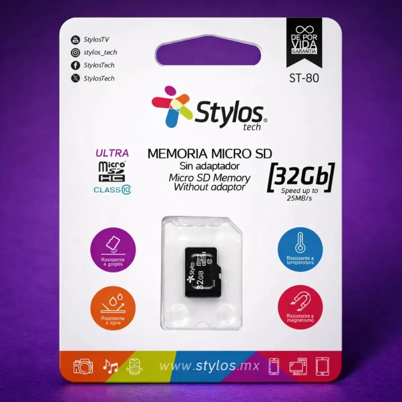 Memoria Micro SD 32GB Clase 10 Sin Adaptador Stylos Tech