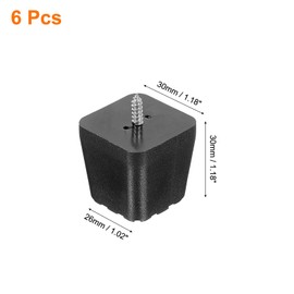 sourcing map 6 Pcs 1.18x1.18 Inch Square Rubber Furniture Feet with Screws, Washer, Non-Slip Furniture Floor Pads for Chair Table Sofa Couch Legs, Black