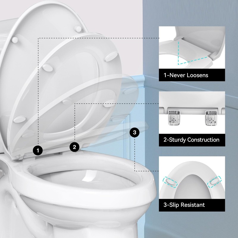 R&T Round Toilet Seat for Standard Toilet Bowl (16.5'') No-Slam