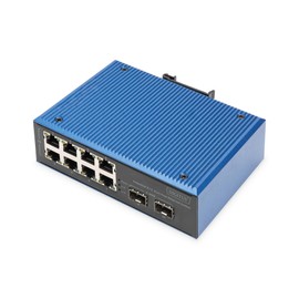 DIGITUS Network Switch - 10-Port Fast Ethernet - 8X RJ45 + 2X Gigabit SFP Uplink - IP40 - DIN Rail Mounting - 10/100 Mbit/s - Industrial Series