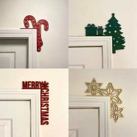 2024 New Wooden Christmas Door Toppers Decor, 8 Inch Top Door Frame Corner Sign Decorations, Funny Holiday Home Frame Party Ornament Windows Walls DIY Craft Christmas Wall Signs for Home Decor