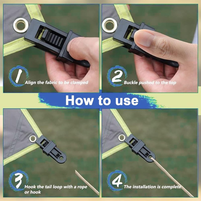 Pack of 8 tarpaulin clips, tent clips, tarpaulin clips, suitable