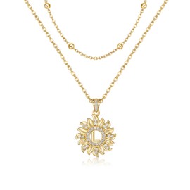 MEIITRUE Sunflower Initial Necklace for Women Trendy,14k Gold Plated Dainty Layered Letter Pendant Necklaces and Bead Chain Zirconia Round Flower Alphabets Jewelry Gifts for Her L